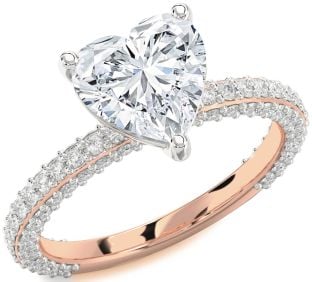 Diamond White Rose Gold Heart Solitaire Pave Engagement Ring
