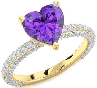 Diamond Amethyst Gold Heart Solitaire Pave Engagement Ring