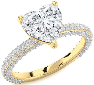 Diamond Gold Heart Solitaire Pave Engagement Ring