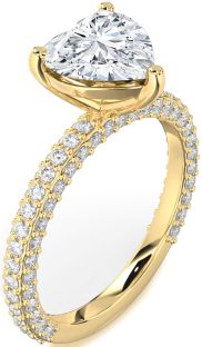 Diamond Gold Heart Solitaire Pave Engagement Ring