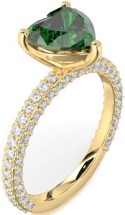 Diamond Emerald Gold Heart Solitaire Pave Engagement Ring