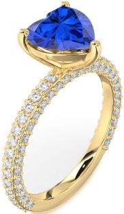Diamond Blue Sapphire Gold Heart Solitaire Pave Engagement Ring