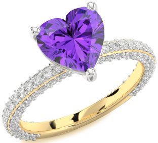 Diamond Amethyst Gold Silver Heart Solitaire Pave Engagement Ring