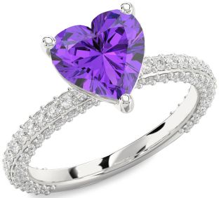 Diamond Amethyst White Gold Heart Solitaire Pave Engagement Ring