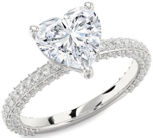 Diamond White Gold Heart Solitaire Pave Engagement Ring