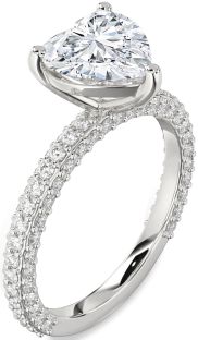 Diamond White Gold Heart Solitaire Pave Engagement Ring