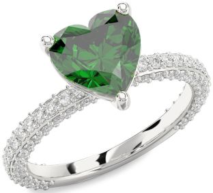 Diamond Emerald White Gold Heart Solitaire Pave Engagement Ring
