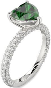 Diamond Emerald White Gold Heart Solitaire Pave Engagement Ring