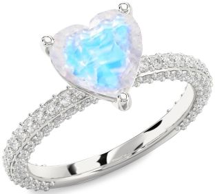 Diamond Amethyst Silver Heart Solitaire Pave Engagement Ring