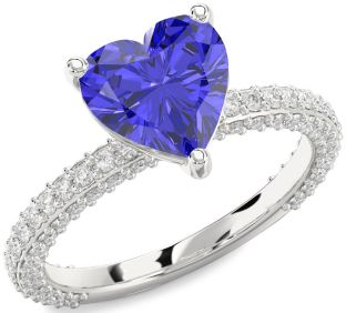 Diamond Amethyst Platinum Heart Solitaire Pave Engagement Ring