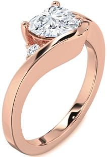 Diamond Rose Gold Heart Three Stone Engagement Ring