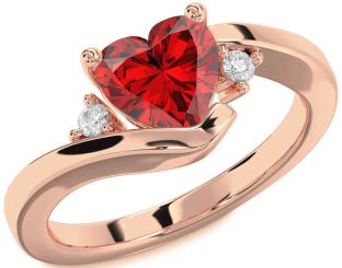 Diamond Ruby Rose Gold Heart Solitaire Engagement Ring
