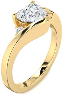 Diamond Gold Heart Three Stone Engagement Ring