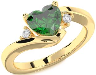 Diamond Emerald Gold Heart Solitaire Engagement Ring