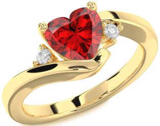 Diamond Ruby Gold Heart Solitaire Engagement Ring