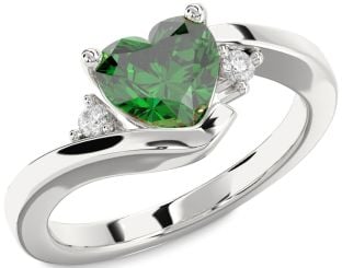 Diamond Emerald White Gold Heart Solitaire Engagement Ring