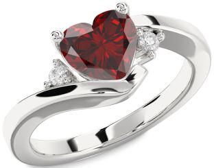 Diamond Amethyst Platinum Heart Three Stone Engagement Ring