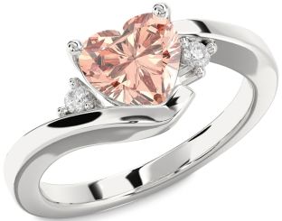 Diamond Amethyst Platinum Heart Three Stone Engagement Ring