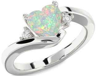 Diamond Amethyst Platinum Heart Three Stone Engagement Ring