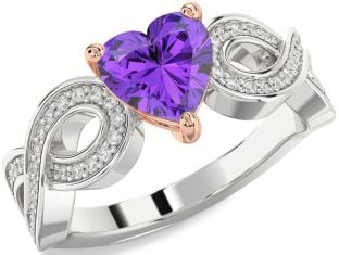 Diamond Amethyst Platinum & Rose Gold Heart Infinity Solitaire Engagement Ring