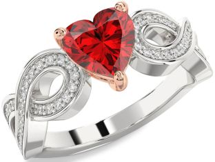 Diamond Ruby Platinum & Rose Gold Heart Infinity Engagement Ring