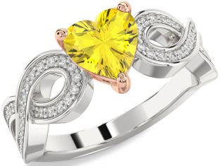 Diamond Amethyst Platinum & Rose Gold Heart Infinity Solitaire Engagement Ring