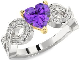 Diamond Amethyst Platinum & Yellow Gold Heart Infinity Solitaire Engagement Ring
