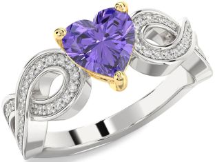 Diamond Amethyst Platinum & Yellow Gold Heart Infinity Solitaire Engagement Ring