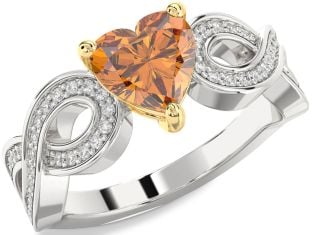 Diamond Amethyst Platinum & Yellow Gold Heart Infinity Solitaire Engagement Ring