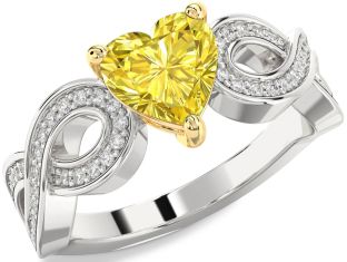 Diamond Amethyst Platinum & Yellow Gold Heart Infinity Solitaire Engagement Ring