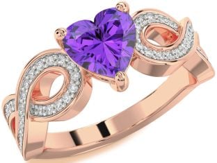 Diamond Amethyst Rose Gold Heart Infinity Solitaire Engagement Ring