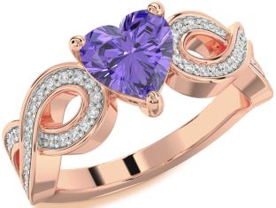 Diamond Amethyst Rose Gold Heart Infinity Solitaire Engagement Ring