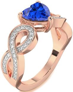 Diamond Blue Sapphire Rose Gold Heart Infinity Solitaire Engagement Ring