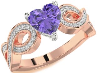 Diamond Amethyst Platinum & Rose Gold Heart Infinity Solitaire Engagement Ring