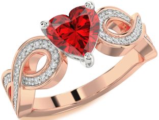 Diamond Ruby Platinum & Rose Gold Heart Infinity Engagement Ring
