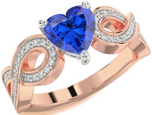 Diamond Blue Sapphire White Rose Gold Heart Infinity Solitaire Engagement Ring