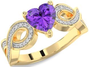 Diamond Amethyst Gold Heart Infinity Solitaire Engagement Ring