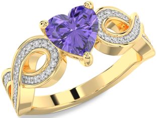 Diamond Amethyst Gold Heart Infinity Solitaire Engagement Ring