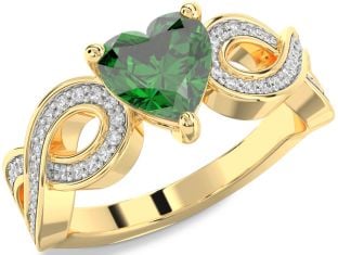 Diamond Emerald Gold Heart Infinity Engagement Ring