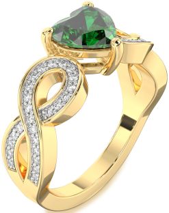 Diamond Emerald Gold Heart Infinity Solitaire Engagement Ring