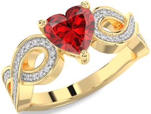 Diamond Ruby Gold Heart Infinity Engagement Ring