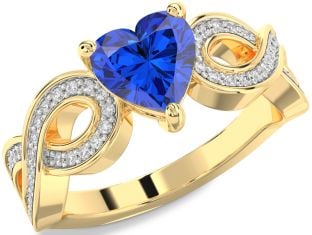 Diamond Blue Sapphire Gold Heart Infinity Solitaire Engagement Ring