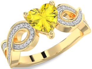 Diamond Amethyst Gold Heart Infinity Solitaire Engagement Ring