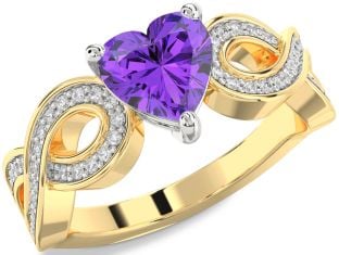 Diamond Amethyst Platinum & Yellow Gold Heart Infinity Solitaire Engagement Ring