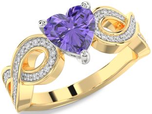 Diamond Amethyst Platinum & Yellow Gold Heart Infinity Solitaire Engagement Ring
