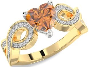 Diamond Amethyst Platinum & Yellow Gold Heart Infinity Solitaire Engagement Ring