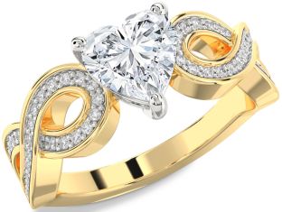 Diamond White Yellow Gold Heart Infinity Engagement Ring