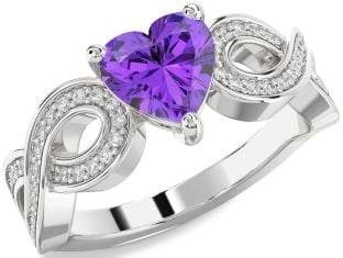 Diamond Amethyst Platinum Heart Infinity Solitaire Engagement Ring