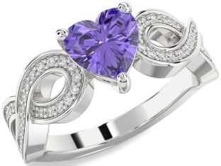Diamond Amethyst Platinum Heart Infinity Solitaire Engagement Ring