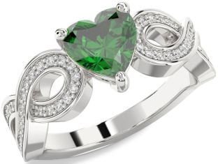 Diamond Emerald White Gold Heart Infinity Engagement Ring